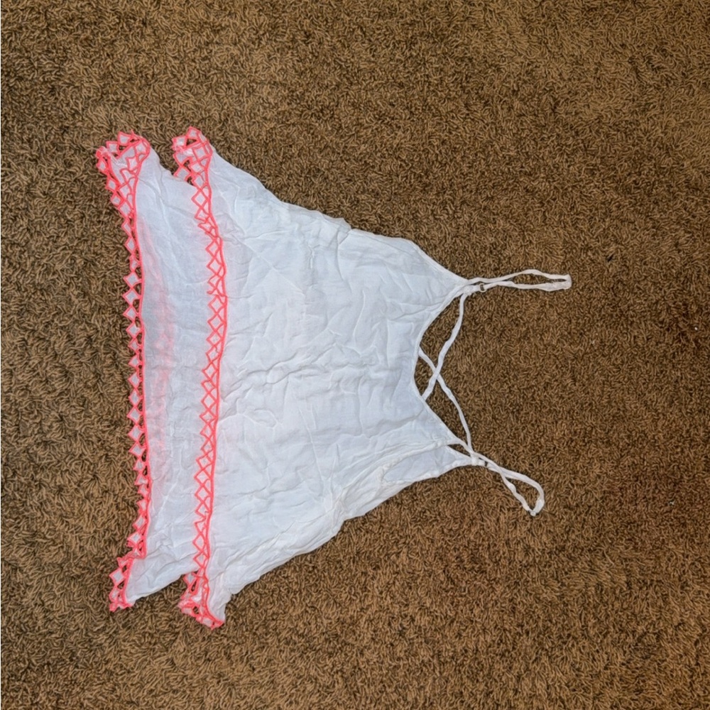 White Tank Top with Pink Trim